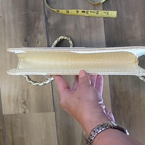 Anne Klein crossbody purse cream croc pattern outside stripes inside chain strap - Picture 15 of 15